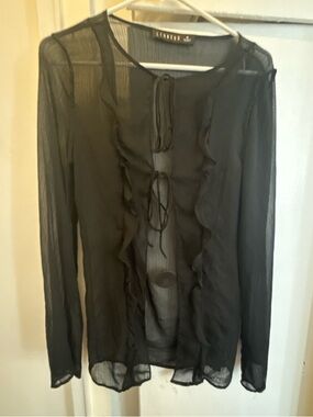 Lioness Sheer Black Ruffle Tie-Front Blouse